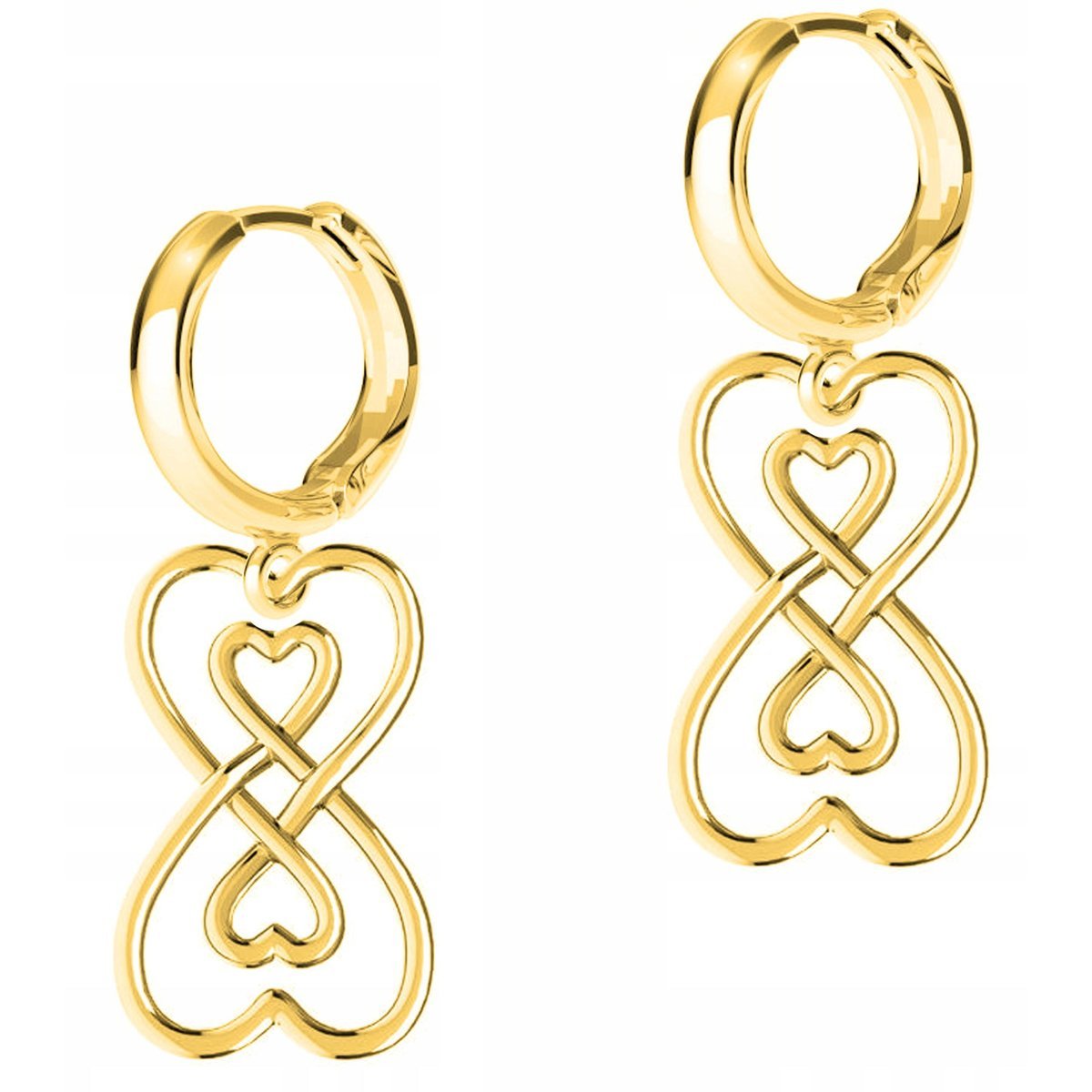 Złote Kolczyki Serca z Nieskończonością Nieskończoność SREBRO 925