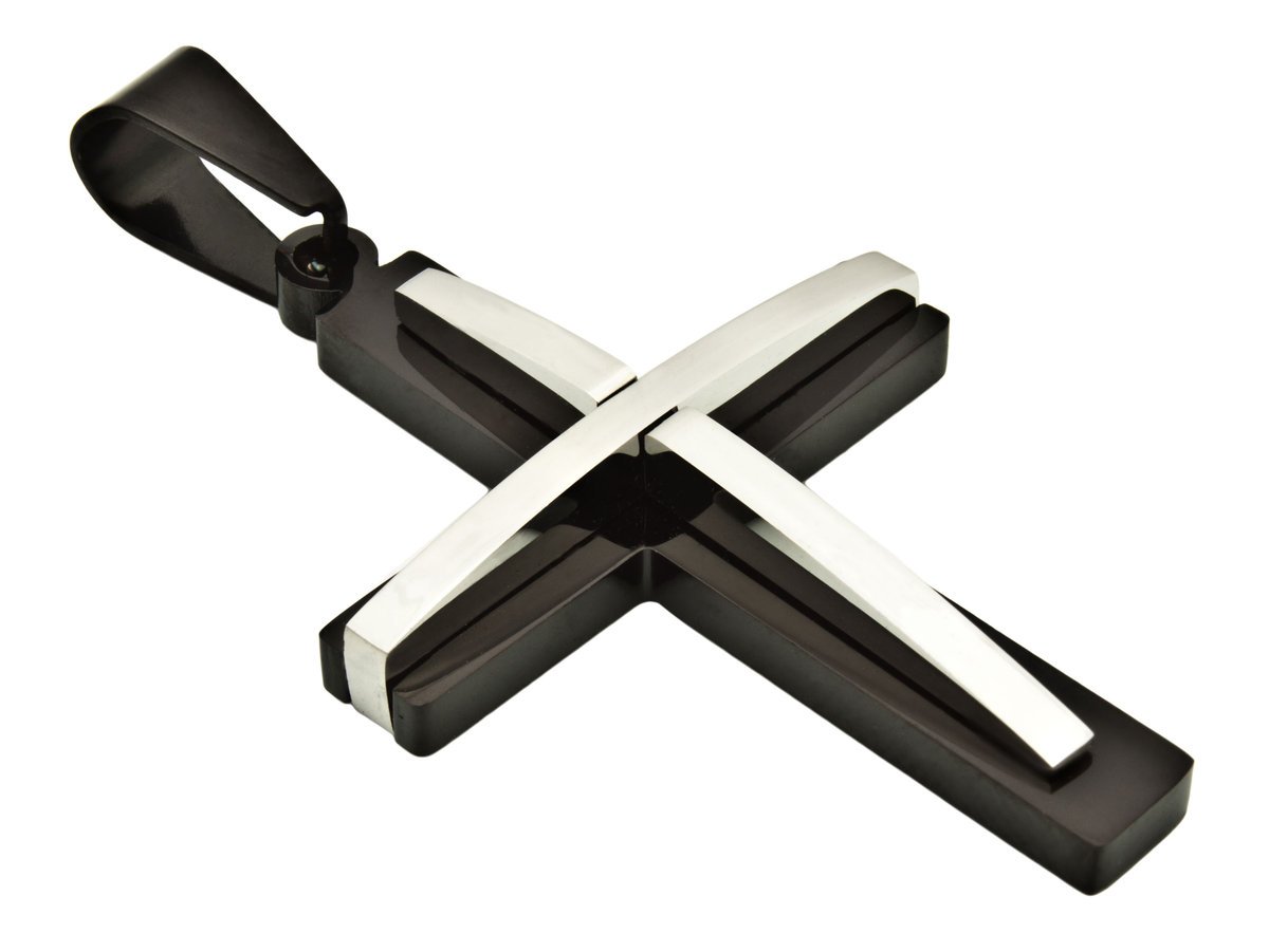 Czarna nowoczesna męska zawieszka krzyż