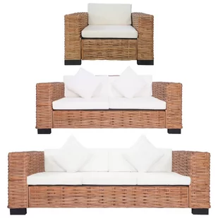 vidaXL 3-częściowy zestaw wypoczynkowy z poduszkami naturalny rattan 278624 - Sofy ogrodowe - miniaturka - grafika 1