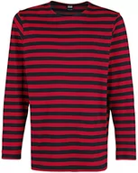 Koszulki męskie - Urban Classics Męski T-Shirt Regular Stripe Ls, Firered/Blk, XL - miniaturka - grafika 1