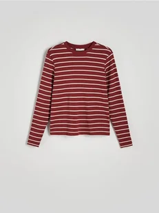Reserved - Longsleeve z merceryzowanej bawełny - bordowy - Bluzki damskie - miniaturka - grafika 1