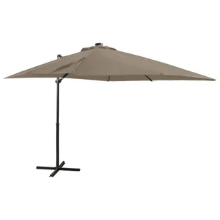 vidaXL Parasol wiszący z lampkami LED i słupkiem, kolor taupe, 250 cm 312323 - Parasole ogrodowe - miniaturka - grafika 1