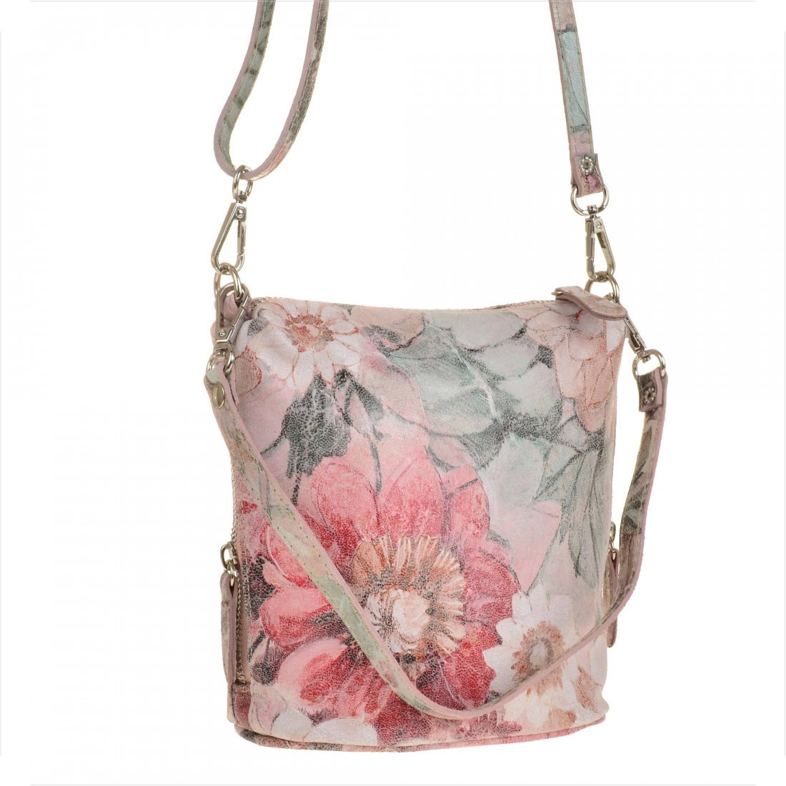 Lekka skórzana listonoszka w kwiatki S