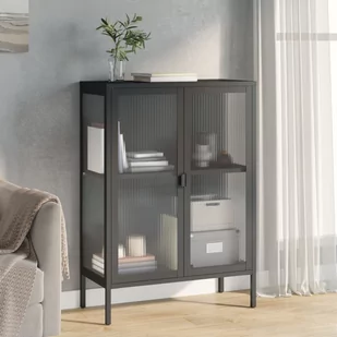 vidaXL Szafka, czarna, 75x35x105 cm, szkło i stal - Szafki do salonu - miniaturka - grafika 1