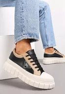 Trampki damskie - Czarne Trampki na Platformie z Przeszyciami i Sznurowaniem Anaiza - miniaturka - grafika 1