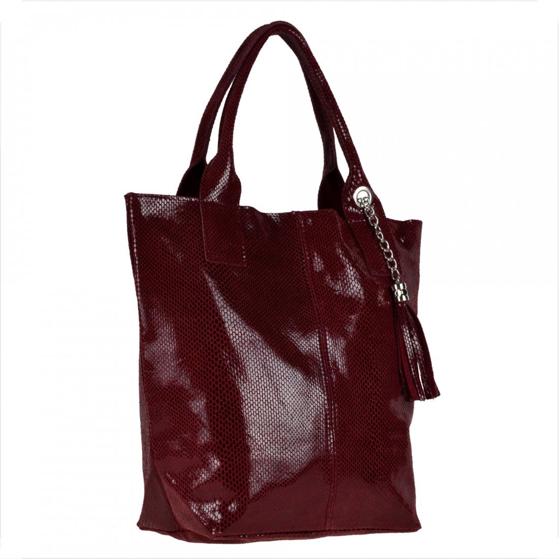 Bordowa torebka shopper skórzana XL plaster miodu