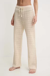 Spodnie damskie - Roxy spodnie Mood Moving damskie kolor beżowy proste high waist ERJX603395 - grafika 1