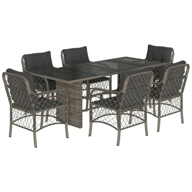 Zestaw mebli ogrodowych szary 190 x 80 x 74 cm, 6 krzeseł 58,5 x 67 x 86 c
