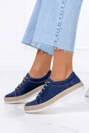 Półbuty damskie - Granatowe półbuty espadryle ażurowe sznurowane POLSKA SKÓRA Casu 0643-B - miniaturka - grafika 1