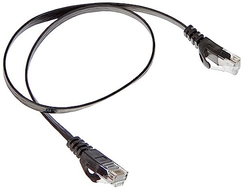 PremiumCord Płaski kabel sieciowy, Ethernet, LAN & Patch kabel Cat6, UTP, szybko elastyczny i wytrzymały kabel RJ45 1 Gbit/S, AWG30/7, kabel miedziany 100% Cu, czarny, 0,5 m