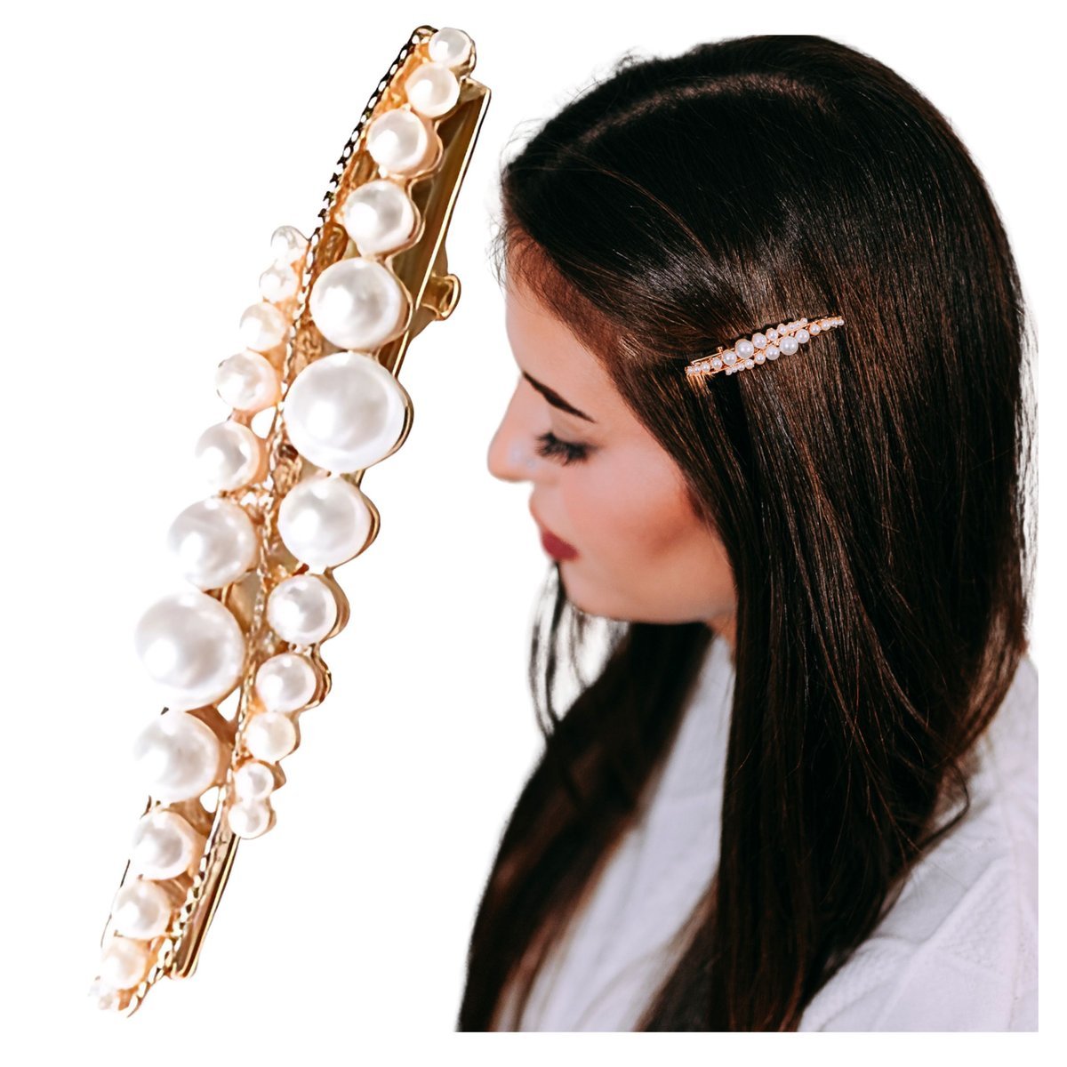 Spinka do Włosów Złota Biała Mała z Perłami Wsuwka Ślub Lekka i Wygodna