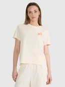 Koszulki i topy damskie - 4F T-shirt oversize z nadrukiem damski - beżowy L - miniaturka - grafika 1