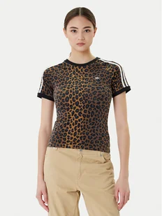 adidas T-Shirt Leopard Cali JW7304 Brązowy Slim Fit - Koszulki i topy damskie - miniaturka - grafika 1
