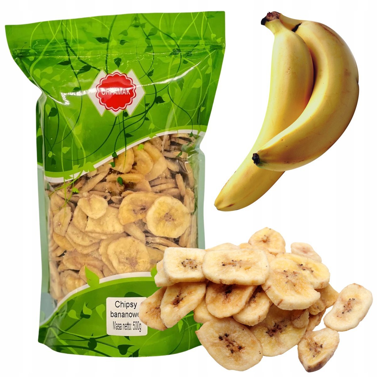 Orfamak Chipsy Bananowe Przekąska Smaczne Deser Dodtek do Sałatek 250g