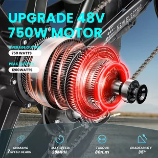 Rower elektryczny Vitilan V3, grube opony 20*4 cali, silnik bezszczotkowy 750W, bateria 48V 13Ah, zasięg 45 mil - Szary - Rowery elektryczne - miniaturka - grafika 8