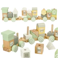 Klocki - Pociąg Kolejka Drewniana Lokomotywa z Wagonami Ciuchcia Klocki 22 el. - miniaturka - grafika 1
