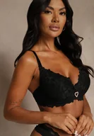 Biustonosze - Czarny Koronkowy Biustonosz Ozdobiony Cyrkoniowym Sercem Bothilei - miniaturka - grafika 1