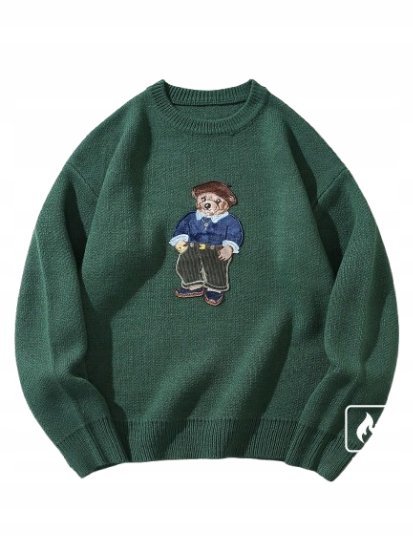 SHEIN ZIELONY SWETER MĘSKI Z APLIKACJĄ MISIA S 1HA