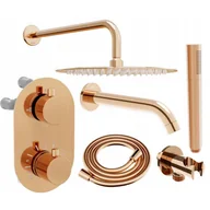 Baterie umywalkowe - Mexen Kai DR70 zestaw wannowo-prysznicowy podtynkowy z deszczownicą 30 cm, różowe złoto - miniaturka - grafika 1