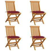 Fotele i krzesła ogrodowe - vidaXL Lumarko Krzesła ogrodowe, czerwone poduszki, 4 szt., drewno tekowe 3062592 - miniaturka - grafika 1