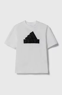Koszulki dla dziewczynek - adidas t-shirt bawełniany dziecięcy kolor biały z aplikacją - grafika 1