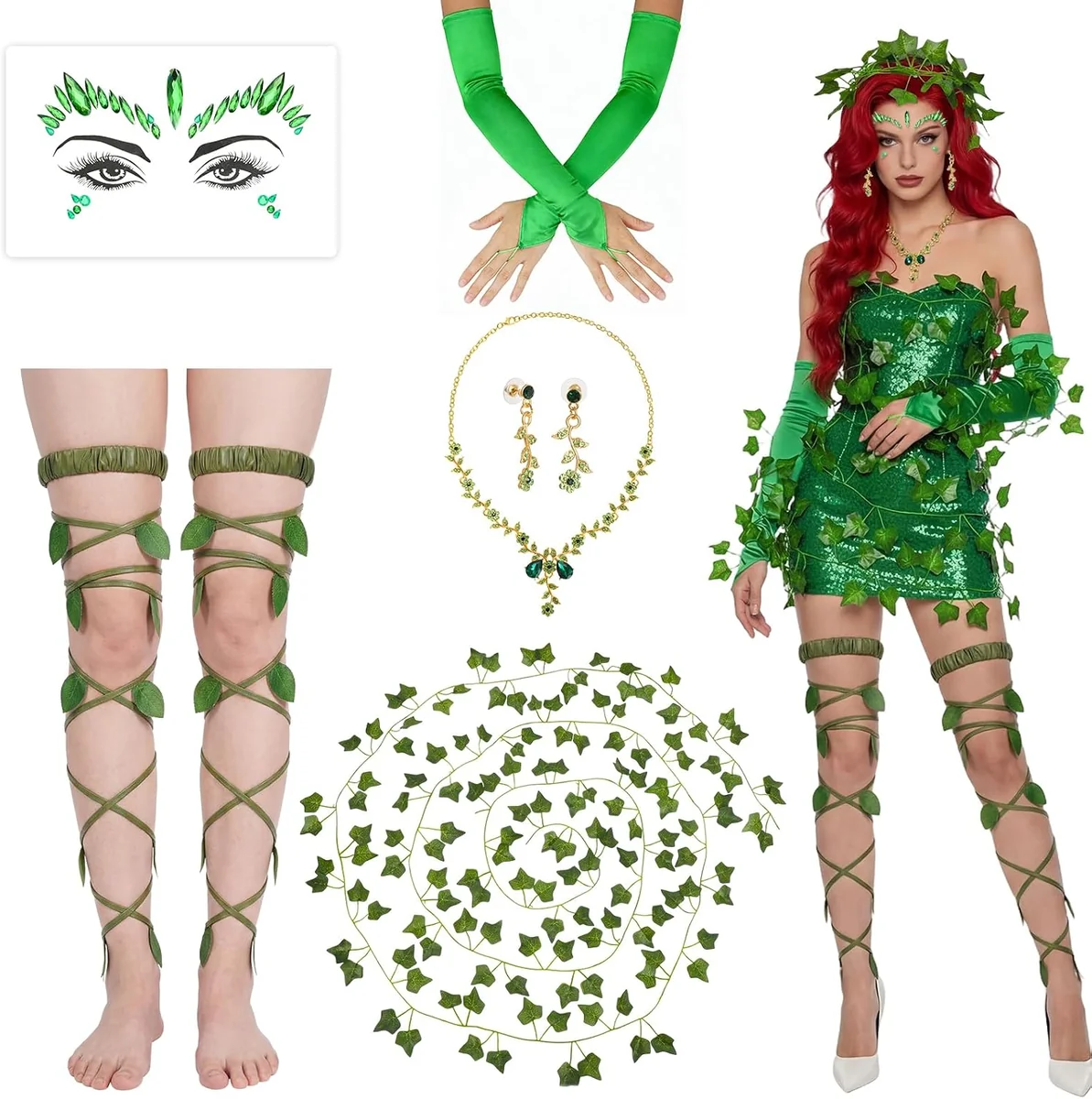 BLUSZCZ ZESTAW AKCESORIÓW 6 SZTUK KOSTIUM LEŚNY TRUJĄCY KOBIETA HALLOWEEN