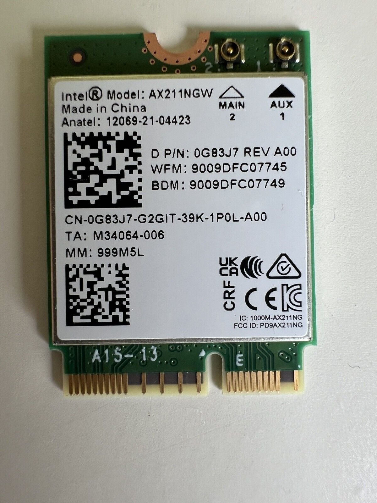 Dell CRD,WRLES,M.2,INTEL,AX211,WW