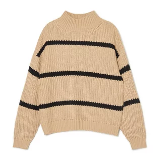 Swetry damskie - Cropp - Beżowy sweter w paski z golfem - Beżowy - grafika 1