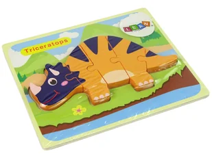 Drewniane Puzzle Dinozaury Triceratops Ankylosaurus Pomarańczowy - Puzzle - miniaturka - grafika 2