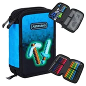 Piórniki - Astra Piórnik Jumbo Szkolny Potrójny Trzyklapkowy Z Wyposażeniem Etui Z Przyborami Szkolnymi Blue Pixel - miniaturka - grafika 1