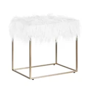 Taborety i hokery - Beliani Taboret futrzany biały MANHATTAN - miniaturka - grafika 1