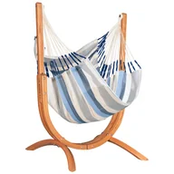 Fotele ogrodowe wiszące - Fotel wiszący ze stelażem La Siesta Udine Outdoor Kolor: niebieski/biały - miniaturka - grafika 1