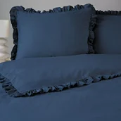 Pościel - Pościel bawełniana z falbaną 160 x 200 cm Pure Collection, granatowa - miniaturka - grafika 1