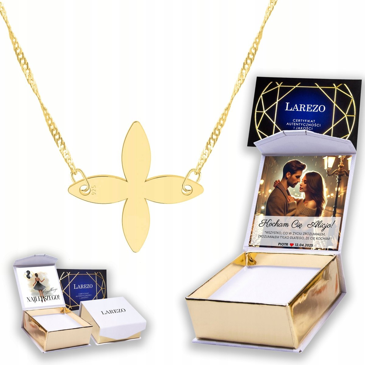 Złoty Naszyjnik 925 z Kwiatkiem Flower Kwiatek Kwiat Roślina + NADRUK