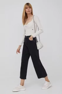Koszulki i topy damskie - Calvin Klein Jeans Jeans longsleeve damski kolor beżowy - grafika 1