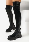 Kozaki damskie - Czarne Kozaki za Kolano w Stylu Workerów z Dopasowaną Cholewką Sendilia - miniaturka - grafika 1
