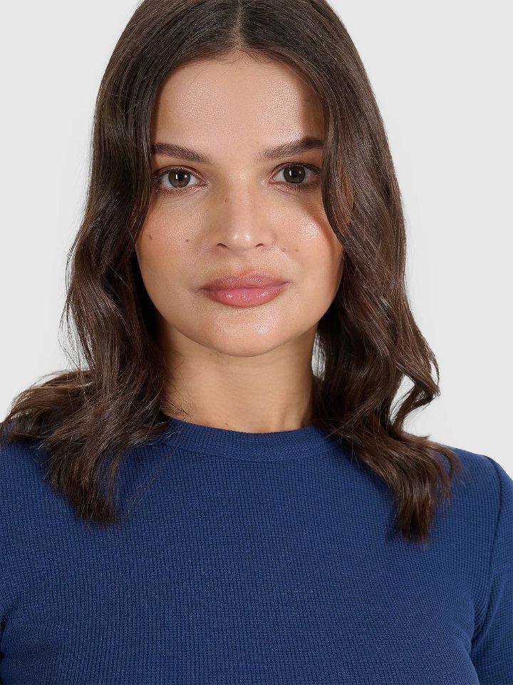 4F T-shirt slim z waflowej dzianiny damski 4FRSS25TTSHF2749-30S Niebieski Roz. S