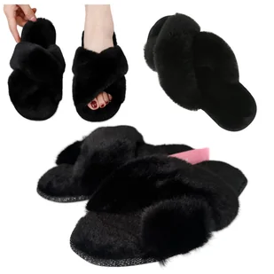 Kapcie klapki pantofle damskie z futerkiem antypoślizgowe domowe 38/39 - Kapcie damskie - miniaturka - grafika 1