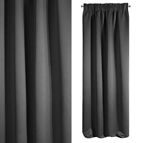 Eurofirany Logan Zasłona zaciemniająca, nieprzejrzysta, satynowa, z taśmą marszczącą, jednokolorowa, 1 szt., nowoczesna zasłona do salonu, sypialni, pokoju dziecięcego, czarna, 135 x 270 cm