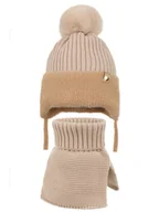 Czapki damskie - Dziewczęcy komplet zimowy czapka i komin beżowy Ambra r.46/48 - miniaturka - grafika 1