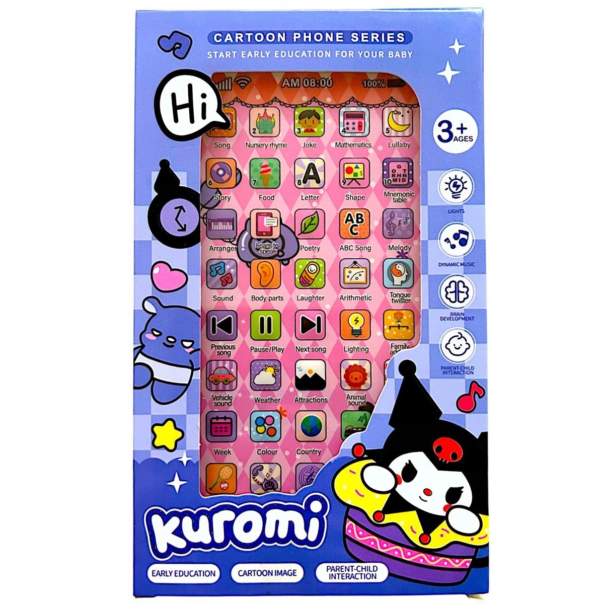 KUROMI - SMARTFON DLA DZIECI DOTYKOWY 3D TELEFON INTERAKTYWNY ŚWIECI GRA