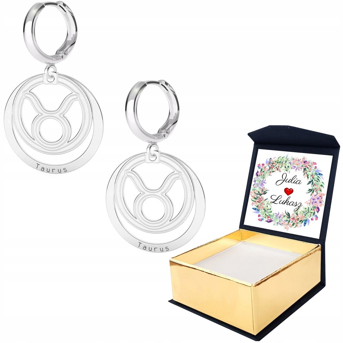 Kolczyki srebrne Znak Zodiaku Byk WŁASNY NADRUK