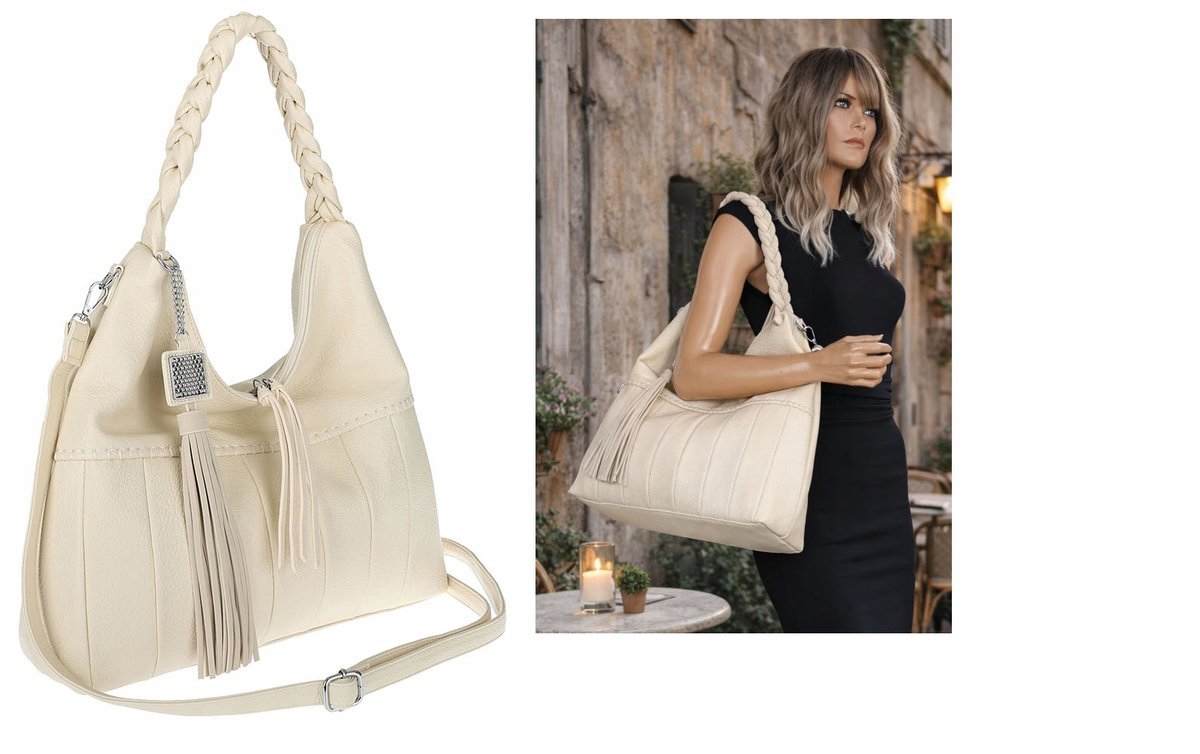 Torebka Damska Listonoszka Worek Shopper Torba na Ramię H8920 Beżowa
