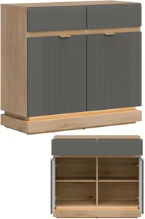 Komoda dwudrzwiowa z szufladami do pokoju Dąb Cremona Szary MILTON ML02 - Komody - miniaturka - grafika 1