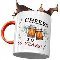 Kubki - Kubek Pomarańczowy na Urodziny 66 66te 66-te z Nadrukiem ze Zdjęciem + Opakowanie na prezent (wzór 02) - miniaturka - grafika 1