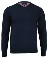 Swetry męskie - Sweter w Serek (V-neck) Granatowy Męski, 100% Bawełna, Elegancki - Adriano Guinari - miniaturka - grafika 1