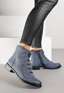 Botki damskie - Niebieskie Botki Trzewiki z Metalicznymi Klamrami Asanella - miniaturka - grafika 1