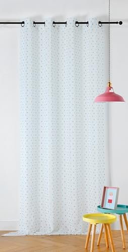 LINDER Zasłona w kropki - tkana i barwiona we Francji - dziecięcy klasyczny styl - kolory ecru, zielony i różowy, wykończenie oczek z lufy karabinowej - 150 x 240 cm - 100% poliester - Kolekcja Sophie