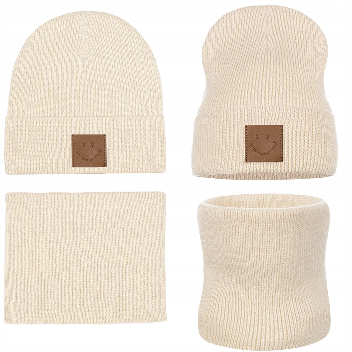 Komplet Z Polarem Zimowy Jesienny Czapka + Komin 40/46 Beż Beżowy