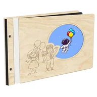 Albumy fotograficzne - Album Na Zdjęcia Dla Dzieci Balonik W Drewnianej Oprawie Z Czarnymi Kartami Z Grawerem - miniaturka - grafika 1
